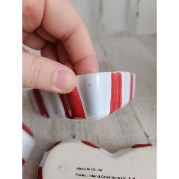 Valentine Pacific Island Creations ceramic heart striped dish set - Picture 6 of 7